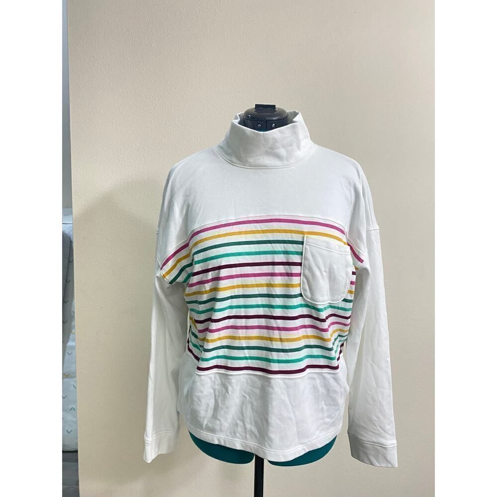 Croft & Barrow Mockneck Sweatshirt Ivory Multicolor Stripes Long Sleeve Size XL